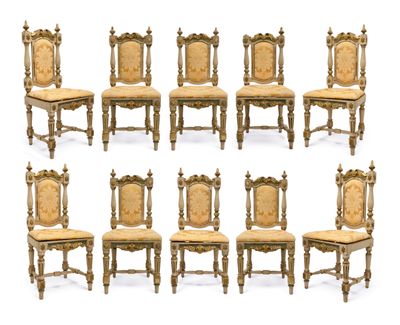 set of eight louis xvi style carved and gilded dining chairs