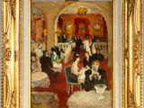 une image d'un tableau représentant un groupe de personnes assises à une table