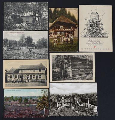plusieurs cartes postales anciennes représentant différents types de maisons et de bâtiments