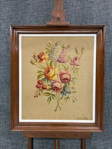 Tapisserie d’Aubusson « Bouquet de fleurs. Encadrée. 58 X 50 cm