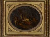 an image of a painting of a group of people in a wooded setting