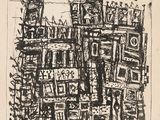 an image of a drawing of a building with a clock on it