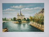 a picture of a painting of a view of a river