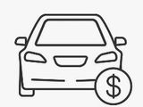 dessin au trait représentant une voiture avec un signe « $ » devant