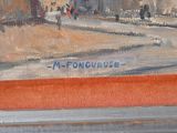 a painting of a street scene with people walking on it