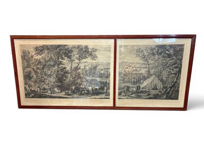 paire de gravures du XIXe siècle représentant une scène de village