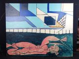 un tableau représentant une femme allongée par terre