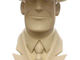 a bust of a man wearing a hat and a suit