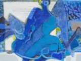 a painting of a woman sitting on a bench