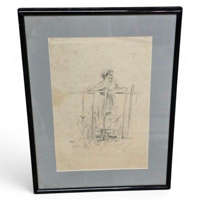 drawing of a woman sitting on a chair in front of a white background
