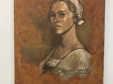 tableau représentant une femme portant un turban sur un fond marron