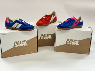 trois boîtes sur lesquelles figurent des baskets de trois couleurs différentes
