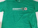 green t - shirt with a picture of a man holding a tennis racquet