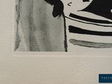 a black and white drawing of a man and a woman