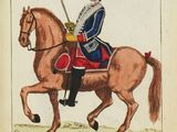 drawing of a man riding a horse with a sword in his hand