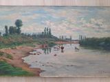 un tableau représentant des vaches au bord de l'eau, accroché au mur