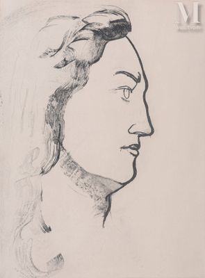 dessin représentant une femme aux cheveux longs avec un oiseau sur la tête