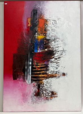 peinture abstraite représentant un vase rouge et noir sur fond rouge