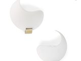 pair of white and gold wall lights with a curved glass shade