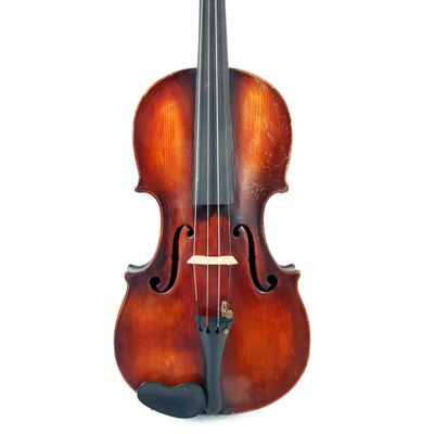 a close up of a violin on a white background