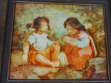 a painting of two girls sitting next to each other