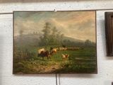 un tableau représentant un troupeau de bovins dans un champ