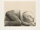 a drawing of a dog laying down on the ground