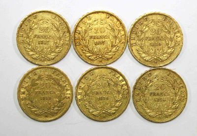 six souverains d'or datant de l'époque de l'Empire britannique