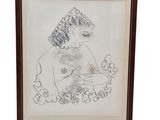 a drawing of a woman holding a cat in her arms