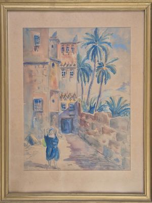une image d'une peinture représentant une femme marchant dans une rue