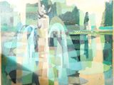 a painting of a man and a woman in a park