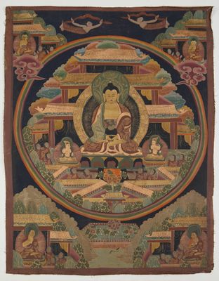 Travail sino-tibétain Tangka Détrempe et rehauts de dorure s…