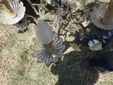 une personne debout à côté d'un lustre, dans l'herbe