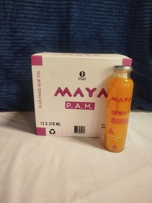 a bottle of orange juice next to a box of orange juice