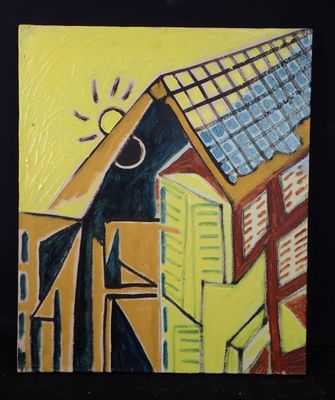 une image représentant un tableau d'un bâtiment surmonté d'un soleil