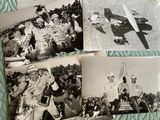 several old black and white photos of a group of people and a plane
