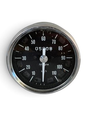 a close up of a speedometer on a white background