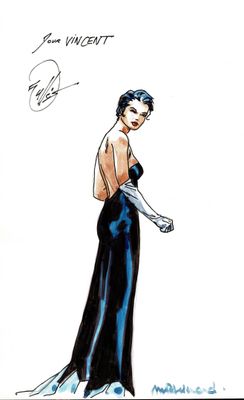 une image représentant le dessin d'une femme en robe noire