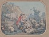 a picture of a painting of a man and a woman in a landscape