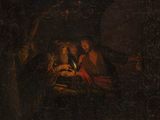 un tableau représentant une crèche avec une femme et un enfant dans la crèche