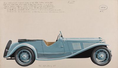 drawing of a blue sports car on a beige background