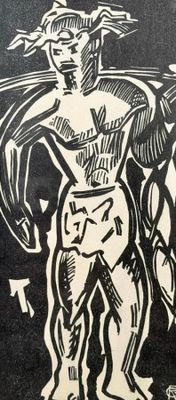 Ecole du XXe siècle Le pêcheur Estampe sur papier.