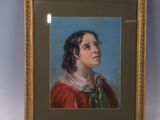 tableau représentant une femme en robe rouge, dans un cadre doré