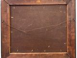 an old wooden picture frame with a rope hanging from it ' s side