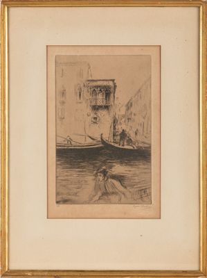 peinture d'un bateau sur un plan d'eau avec un bâtiment en arrière-plan