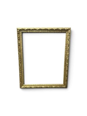 a gold picture frame on a white wall with a white background