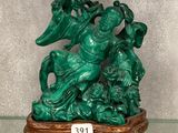 Figurine chinoise en jade sculpté représentant un homme et une femme à cheval