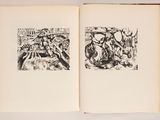 an open book with a drawing of a man riding a horse and another drawing of a man riding a horse