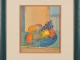 an image of a painting of fruit in a bowl on a table