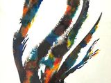 peinture abstraite représentant un arbre aux feuilles colorées sur fond blanc